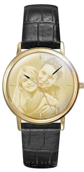 Men's Swiss Photo Laser Watch with Leather Band