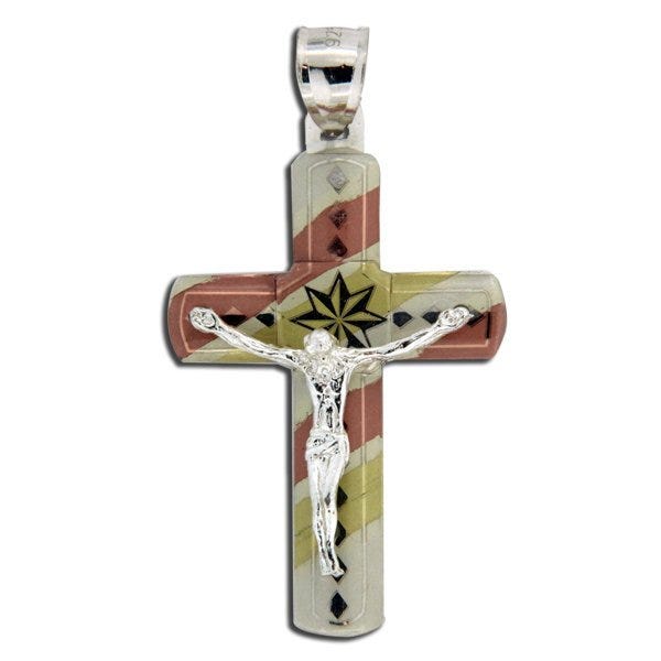 Tri-Color Starburst Crucifix Pendant
