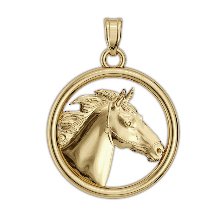 Racehorse On A Smooth Round Frame Horse Jewelry Pendant or Charm