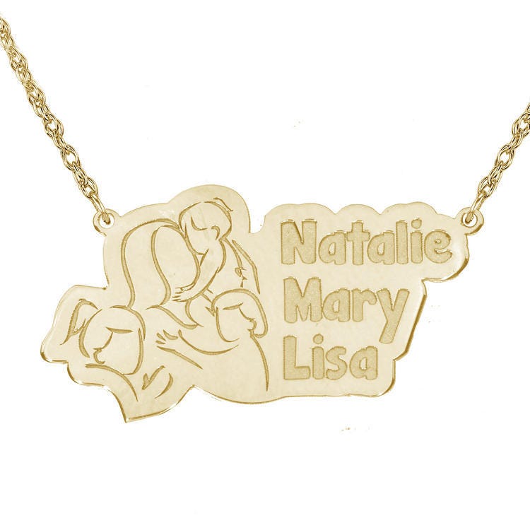 Personalized Mother & Three Daughters Pendant with 18" Chain