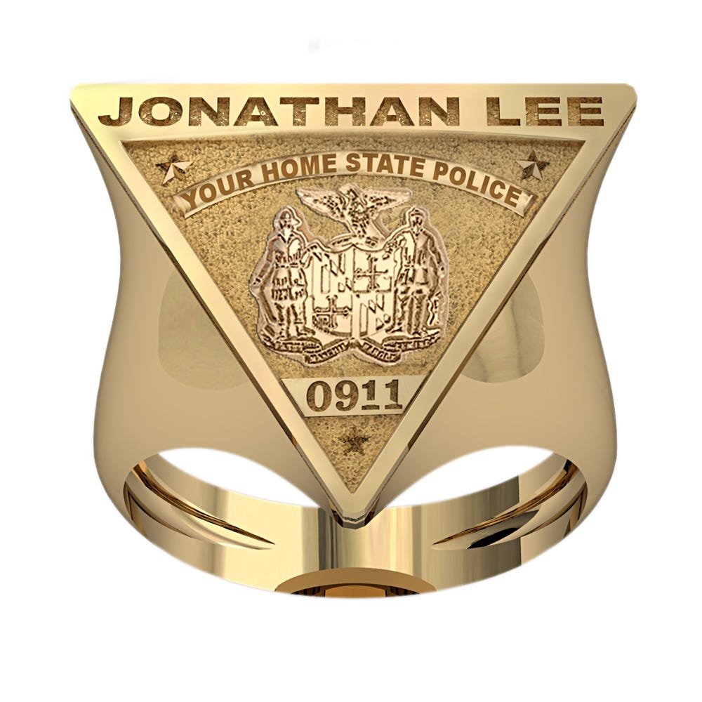 Personalized Triangle Shape State Police Badge Ring with Number & Name