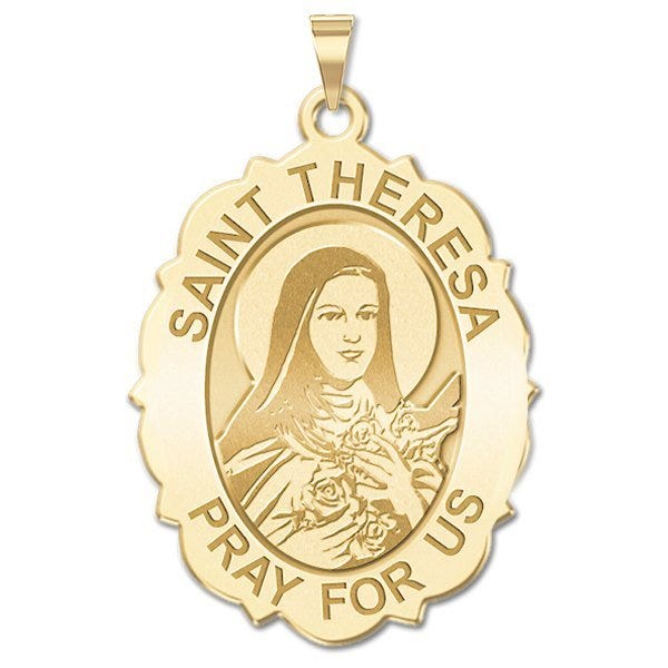 Saint Theresa - Scalloped Oval Religious Medal