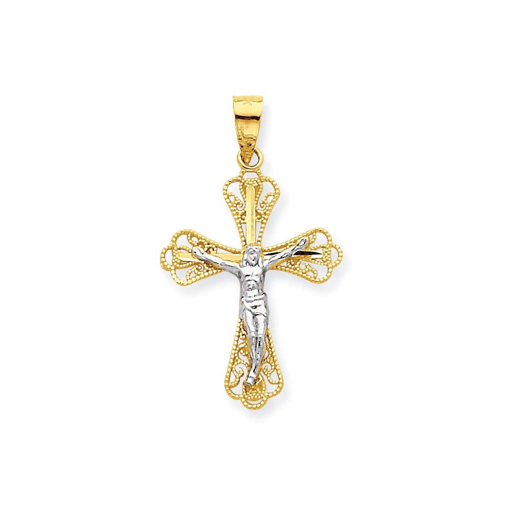 Gold Plated And Rhodium Filigree Crucifix Pendant