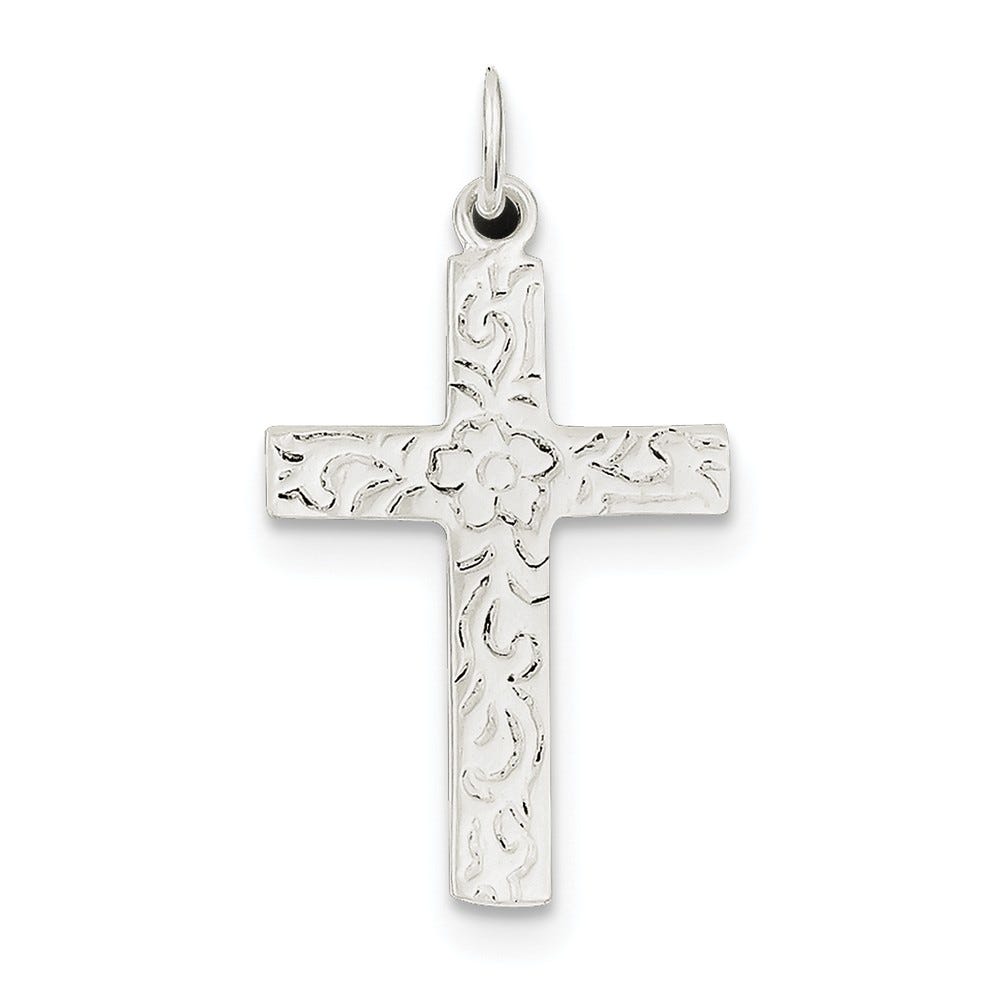 Latin Scroll-Engraved Cross Pendant