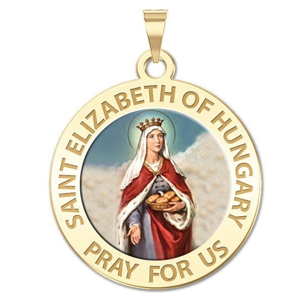Saint Elizabeth of Hungary Round Religious Color Medal