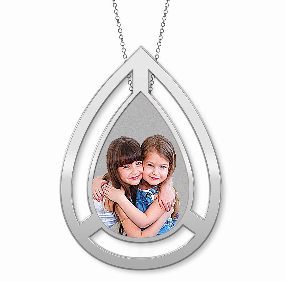 Photo Engraved Floating Teardrop Pendant