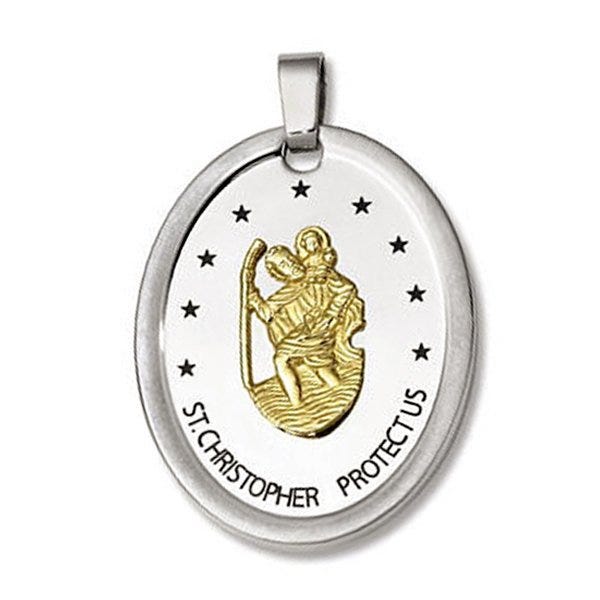Joyas Alternativas Sterling Silver Saint Christopher With 18K Gold Plate Oval Religious Medal