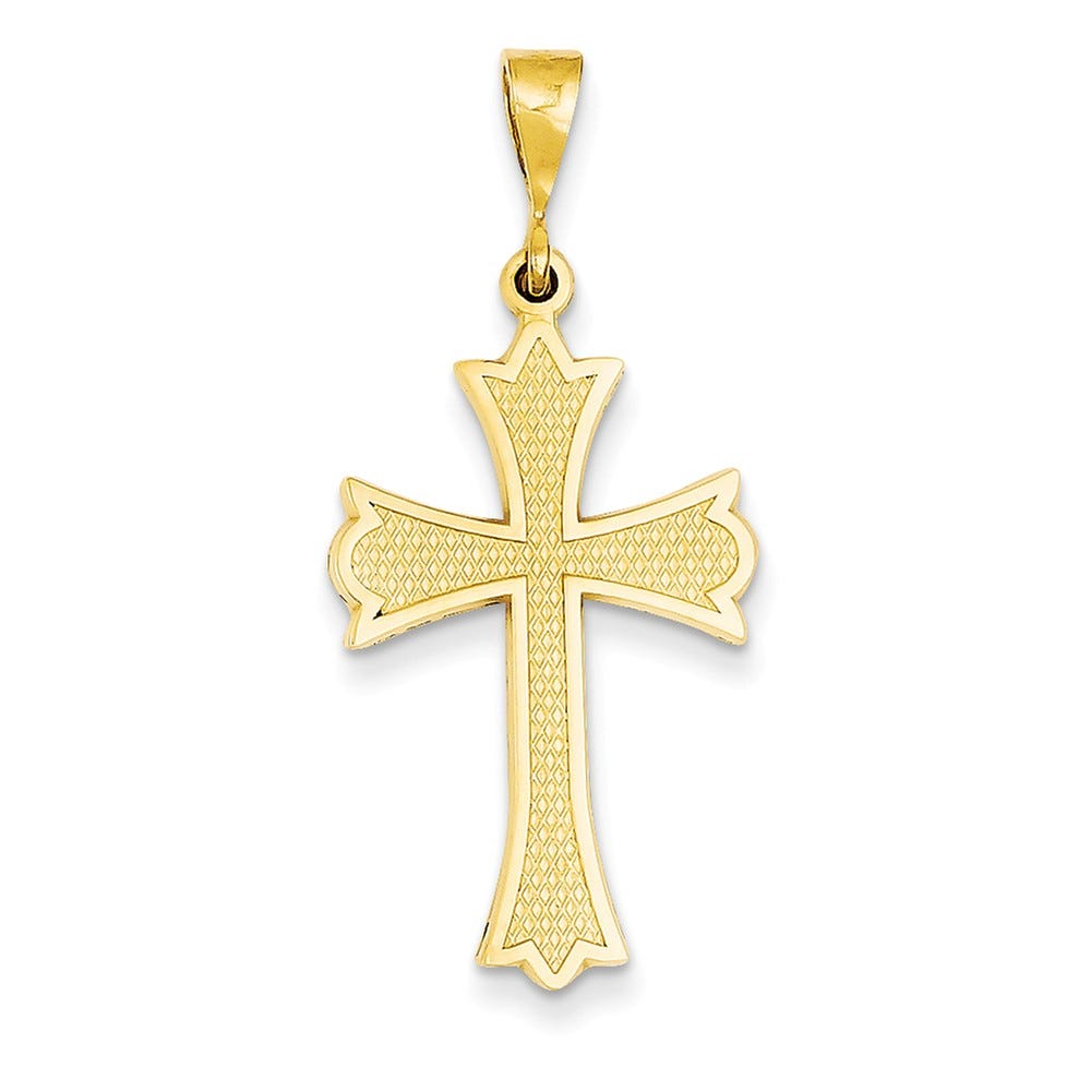 14K Fleur De Lis Textured-Arms Cross Pendant