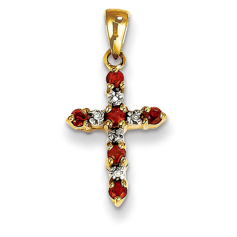 14K Garnet And Diamond Cross Pendant