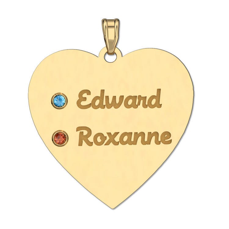 Personalized Couples Heart Pendant with Two Birthstones & Names