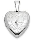 14K White Gold Small Heart Photo Locket With Diamond