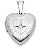 14K White Gold Small Heart Photo Locket With Diamond