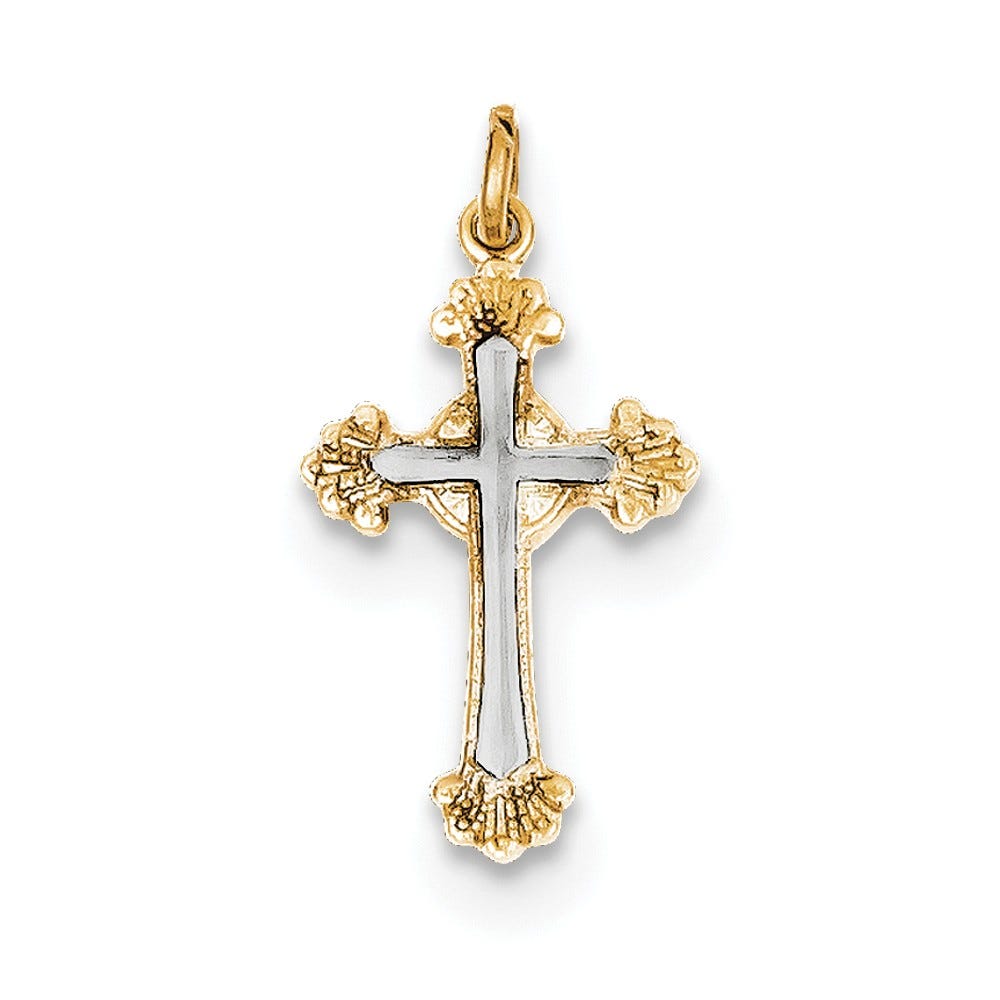 Rhodium-Plated And 18K Gold-Plated Floral-Tips Cross Charm