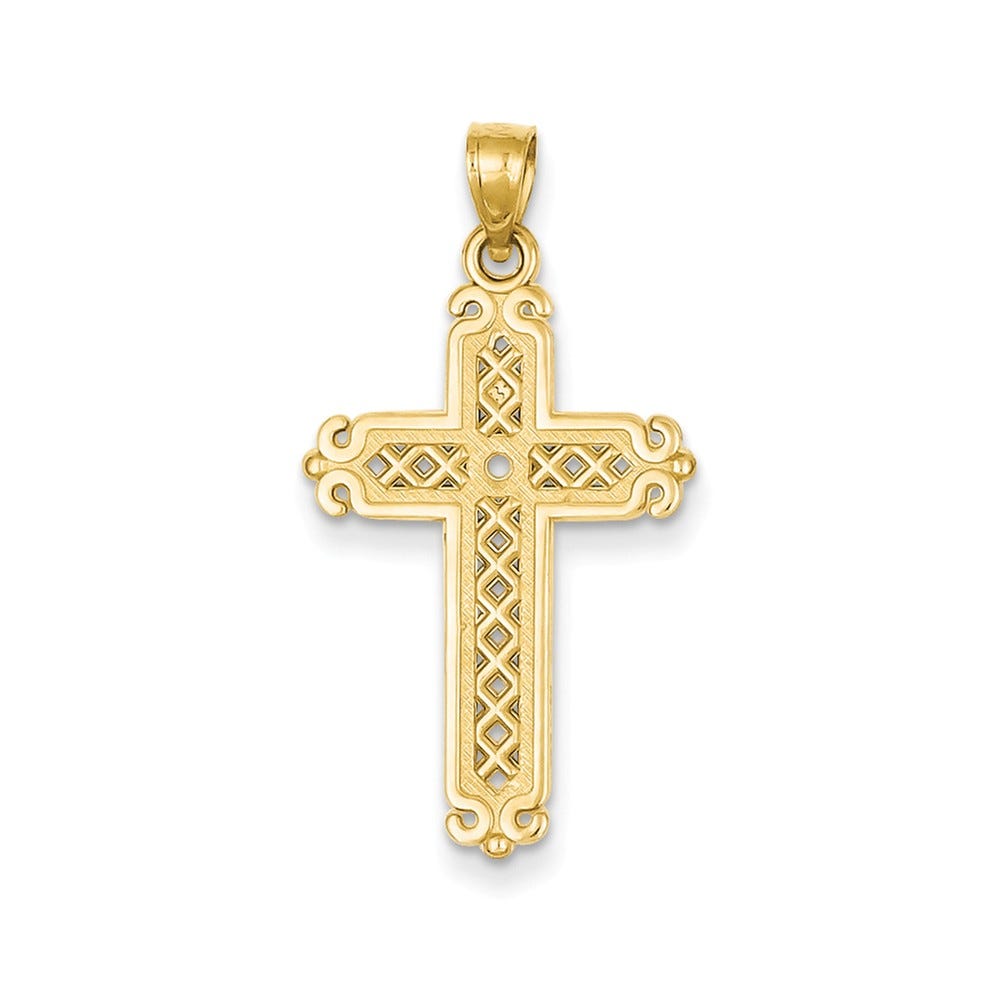 14K Openwork Patterned Cross Pendant