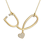 Embossed Nurse Stethoscope Necklace with CZ's - Chain Included