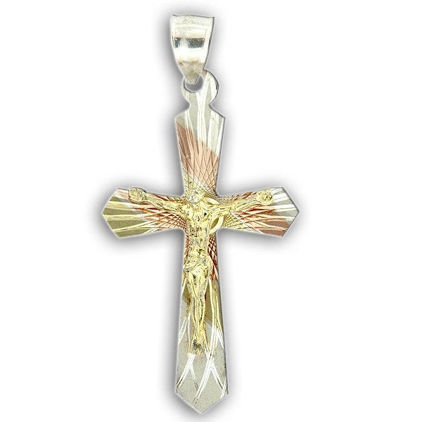 Sterling Silver Tri-Color Crucifix Cross Pendant