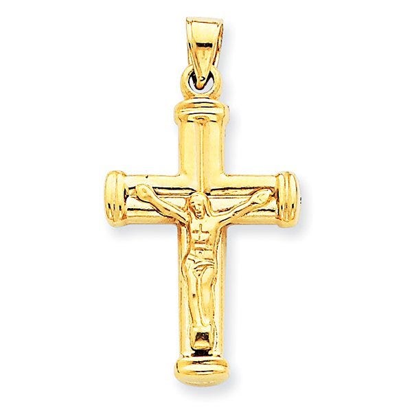 14K Yellow Gold Reversible Hollow Crucifix Cross Pendant