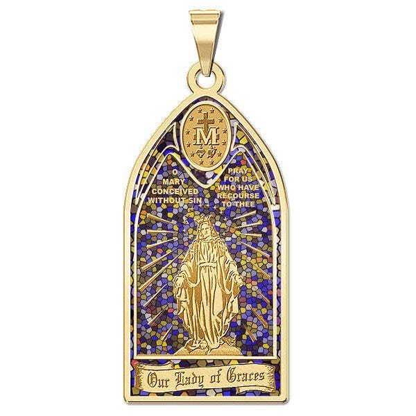 Our Lady Of Graces Miraculous Medal - Stained Glass Religious Medal