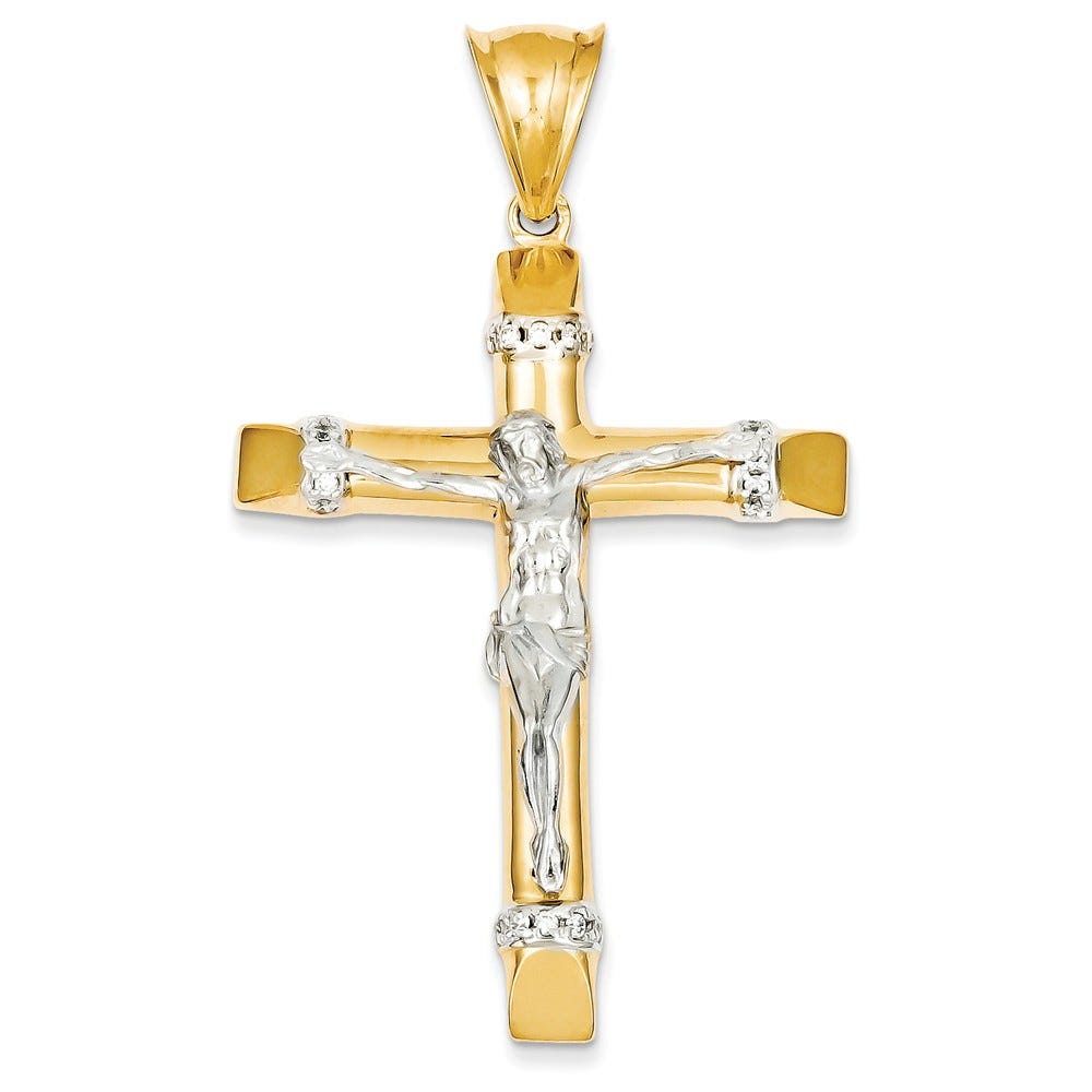 14K Two-Tone Cz Crucifix Pendant