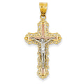 14K Tri-Color Diamond-Cut Crucifix Pendant