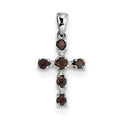 Sterling Silver Or Stainless Steel Smoky Quartz And Diamond Cross Pendant