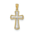 14K Gold Polished Beaded-Outline Cross Pendant