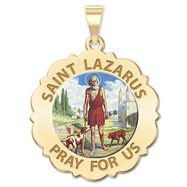Saint Lazarus Religious Scalloped Round Medal
