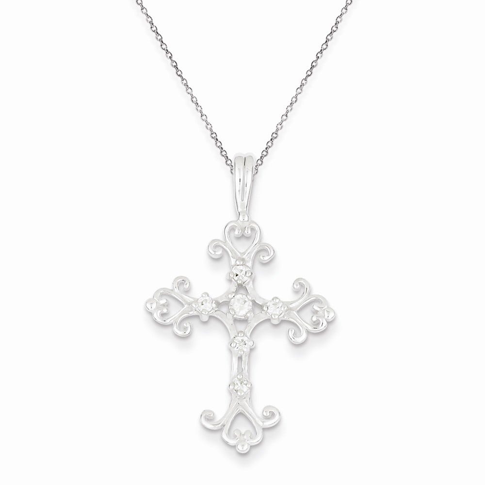 Cubic Zirconia Scrollwork Cross Pendant