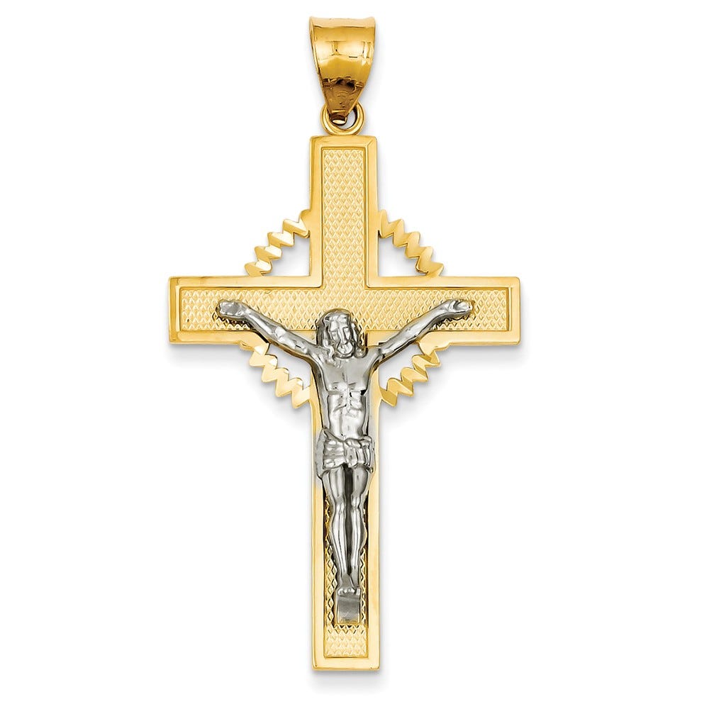 14K Two Tone Diamond Cut Crucifix Pendant