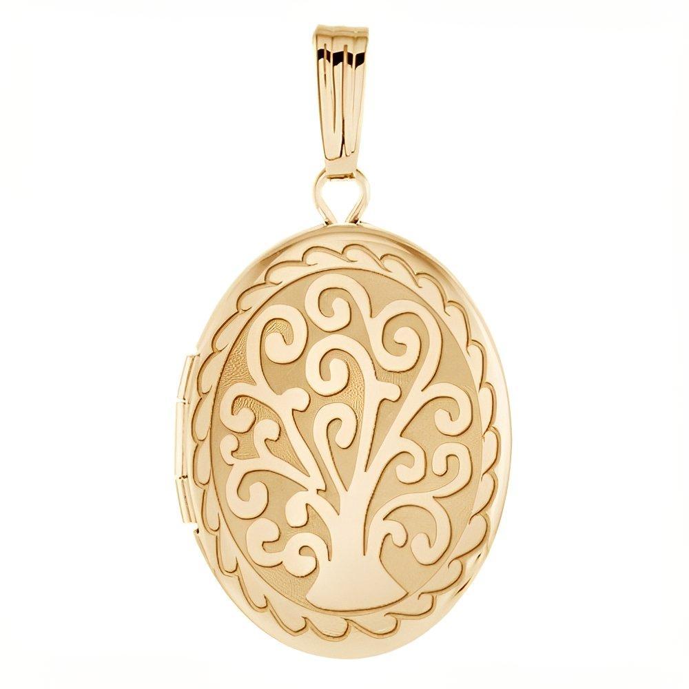 14K Yellow Gold Tree Of Life Oval Photo Locket