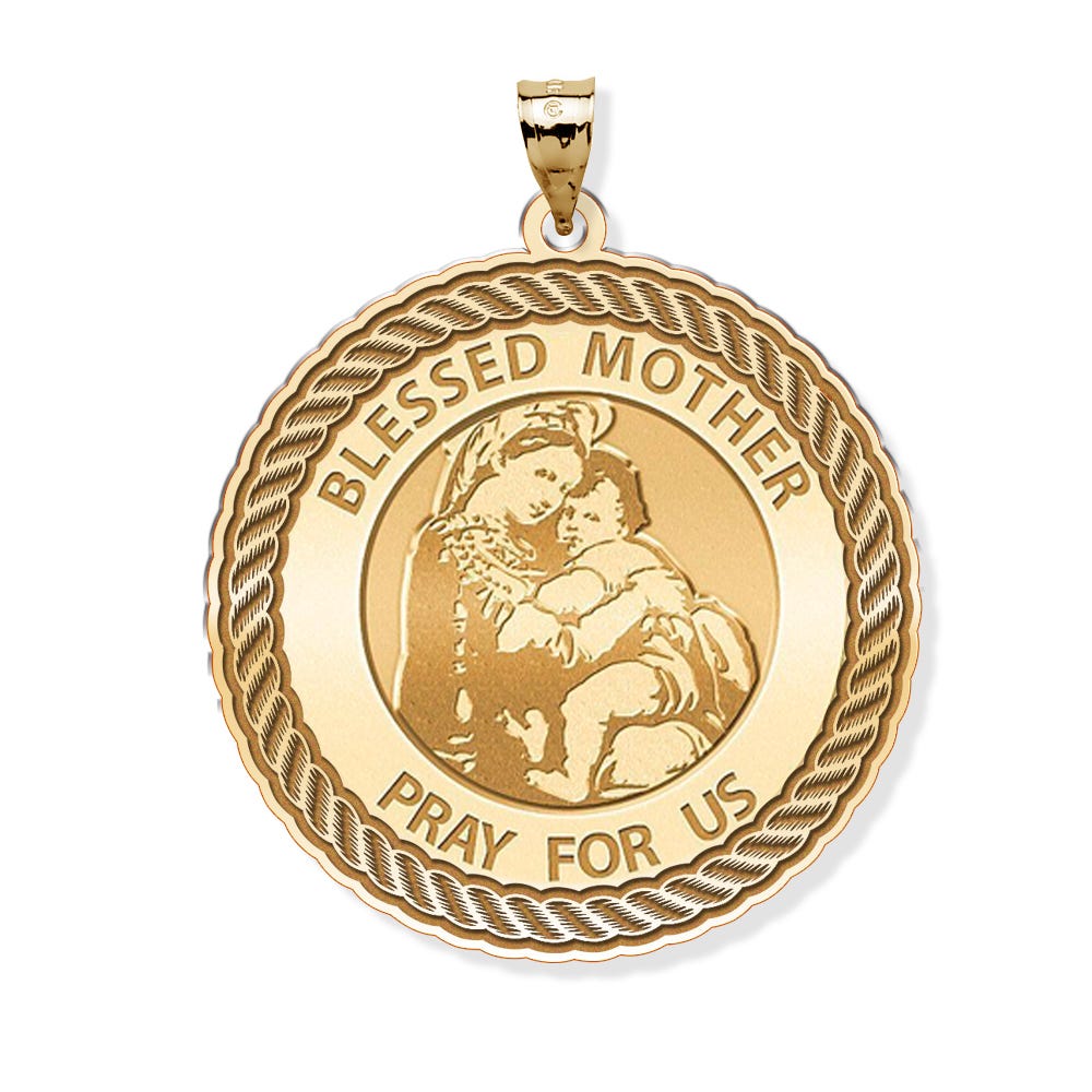 "Blessed Mother" Virgin Mary Round Rope Border Religious Medal