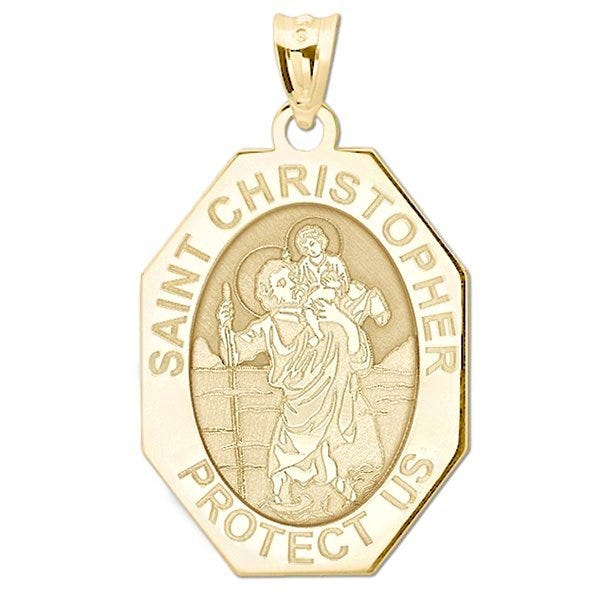 Saint Christopher Long Octagon Religious Medal