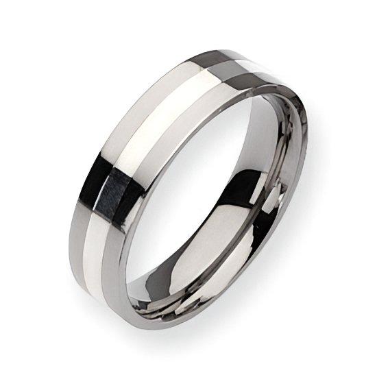 Titanium Sterling Silver Inlay Approx. 0.24 Inch Polished Wedding Band