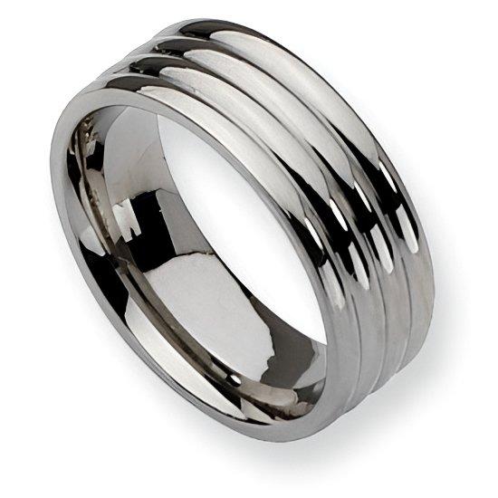 Stainless Steel Grooved Approx. 0.31 Inch Polished Wedding Band