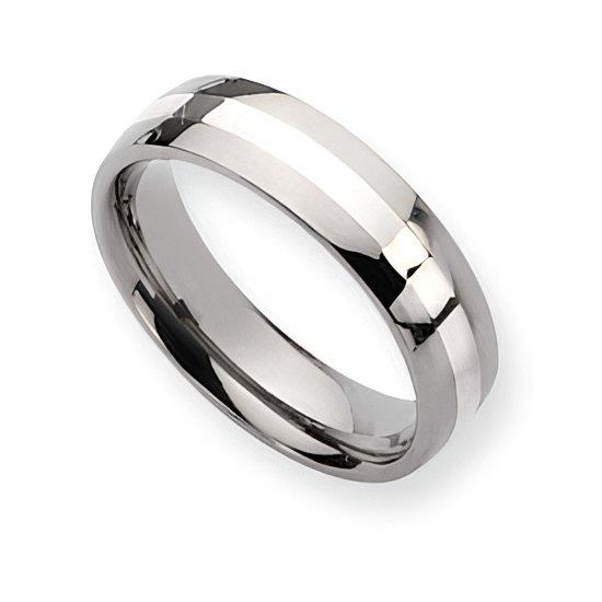 Titanium Sterling Silver Inlay Approx. 0.24 Inch Polished Round Wedding Band