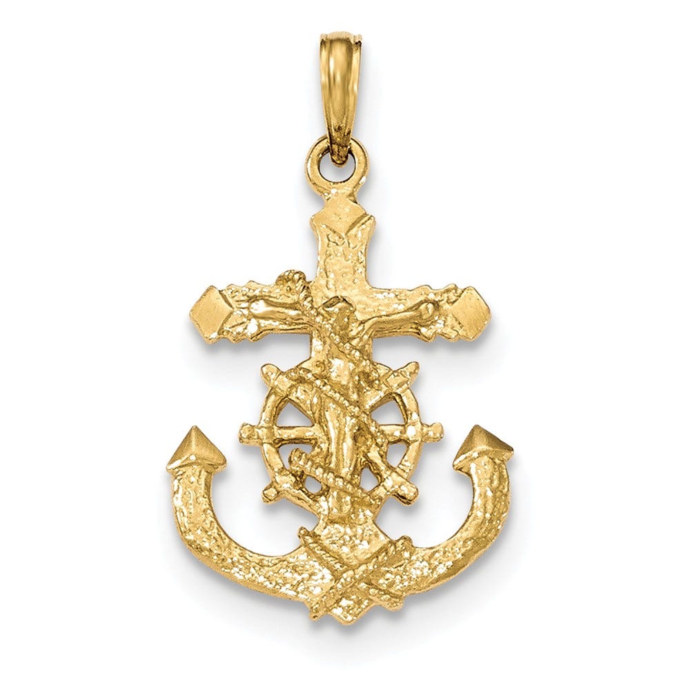 14K Polished And Textured Mariner's Crucifix Pendant