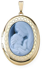 Solid 14K Yellow Gold Oval Mother & Child Cameo Locket