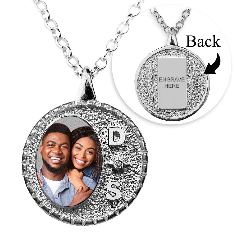 Fancy Round Border with Initials and Cubic Zirconias Oval Shape Photo