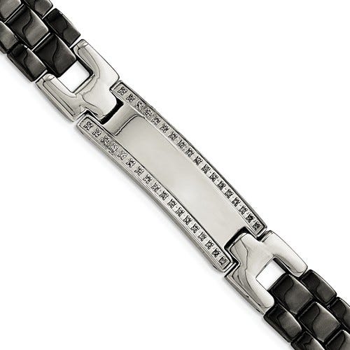 Stainless Steel/Ceramic Polished 1/4Ct Tw. Diamond 8.75In Bracelet