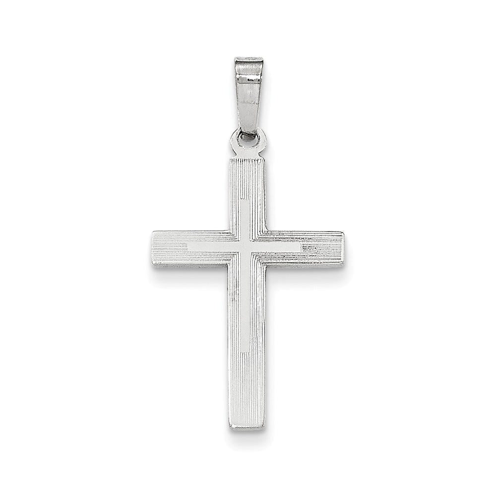 14K White Gold Brushed And Polished Latin Cross Pendant