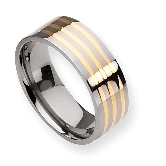 Titanium 14K Gold Inlay Approx. 0.31 Inch Polished Wedding Band