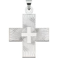 14K White Gold Greek Sunburst-Textured Cross Pendant