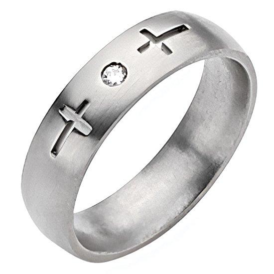 Titanium Cross Approx. 0.24 Inch Diamond Brushed Wedding Band