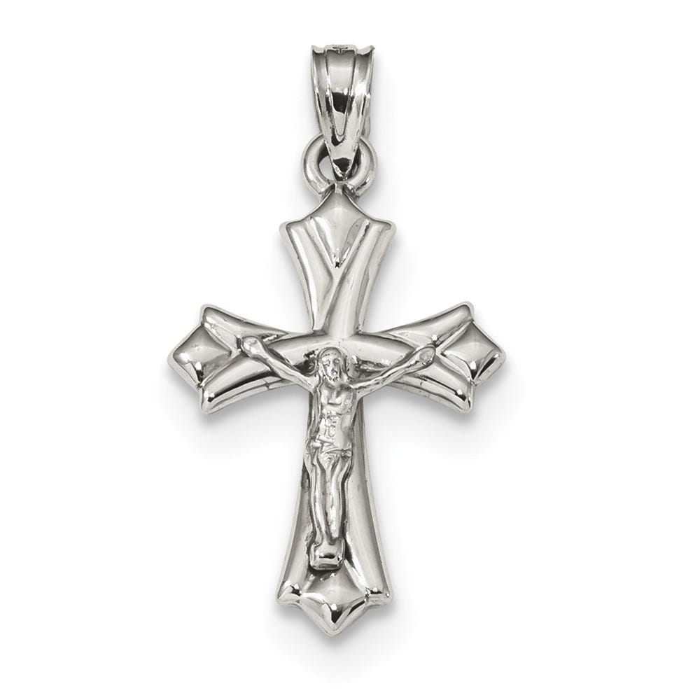 10K White Gold Reversible Crucifix Cross Pendant