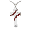 Baseball Stitch Enameled Cross Pendant with Number