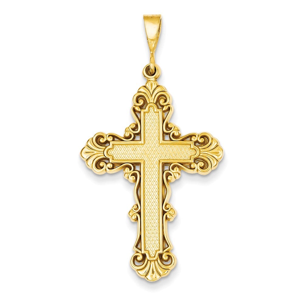 14K Gold Fleur De Lis Cross Pendant