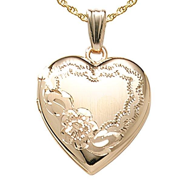 14K Gold Filled Heart Floral Design Photo Locket