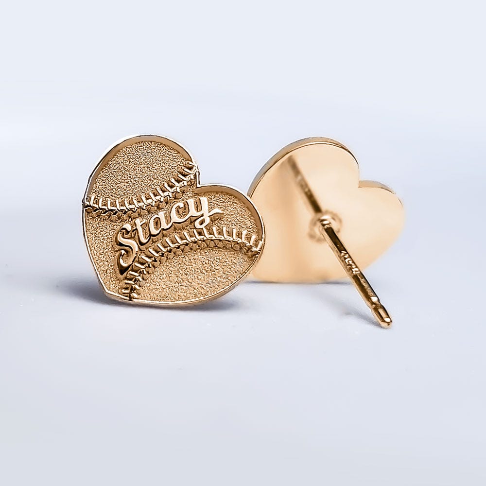 Personalized Heart Shaped Softball Earrings