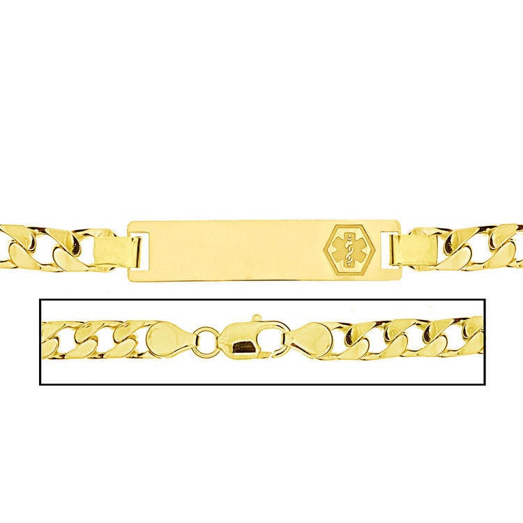 Solid 14K Yellow Gold Men's Curb Link Medical ID Bracelet
