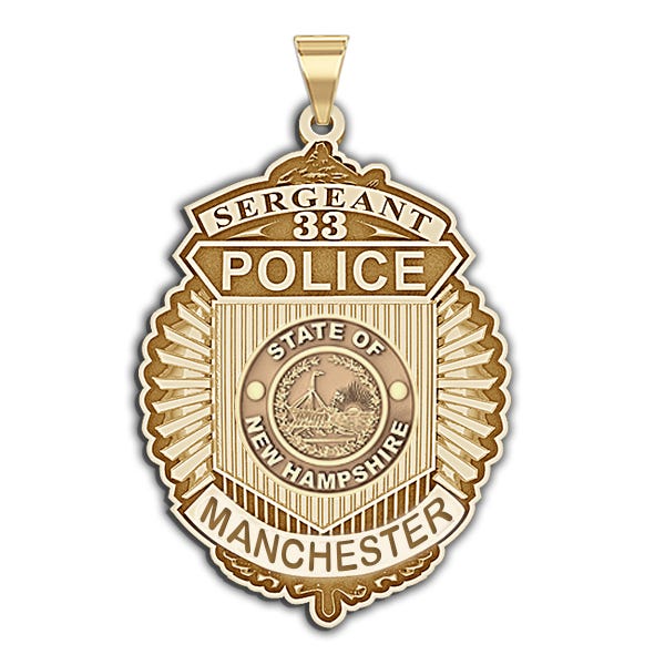 Personalized Manchester New Hampshire Police Badge with Your Rank, Number & Department